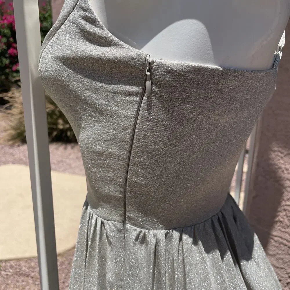 Women's Elevenses Silver Spaghetti Straps Pleated Midi Dress Size 2 - Picture 2 of 6